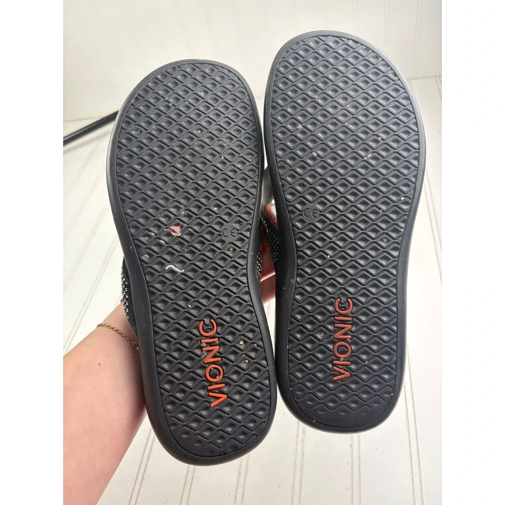 Vionic High Tide Black Rhinestone Orthotic Flip Flop Sandals Women's Size 8-8.5